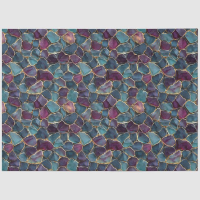 Purple and Teal Sea Glass Pattern Decoupage Tissue Paper (Front)