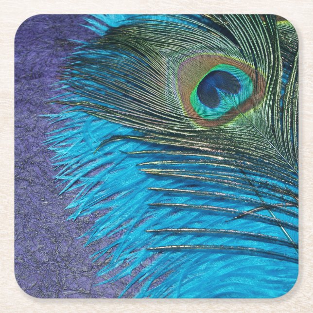 Purple and Teal Square Paper Coaster (Front)
