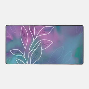 Purple and Teal Vibrant Watercolor Foliage Outline Desk Mat