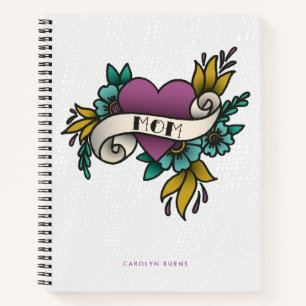 Purple and Teal Vintage Mum Heart Tattoo Notebook