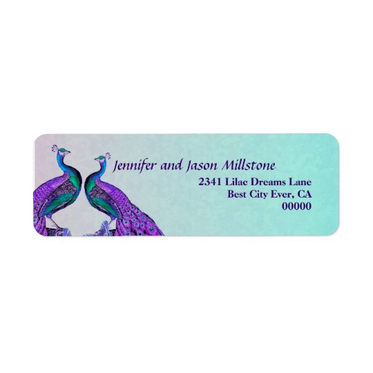 Purple and Teal Vintage Peacocks Wedding Return Address Label