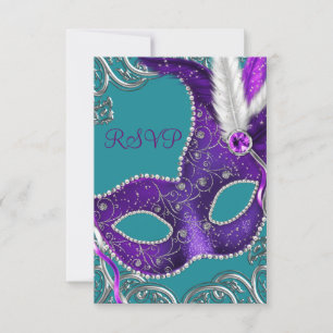 Purple and Turquoise Blue Masquerade Party RSVP