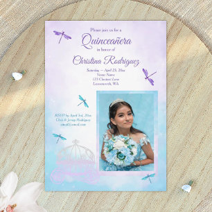 Purple and Turquoise, Dragonflies Quinceañera Invitation