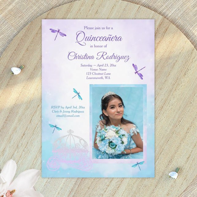 Purple and Turquoise, Dragonflies Quinceañera Invitation (light purple quinceanera invitations)