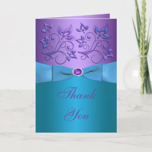 Purple and Turquoise Floral Thank You Card