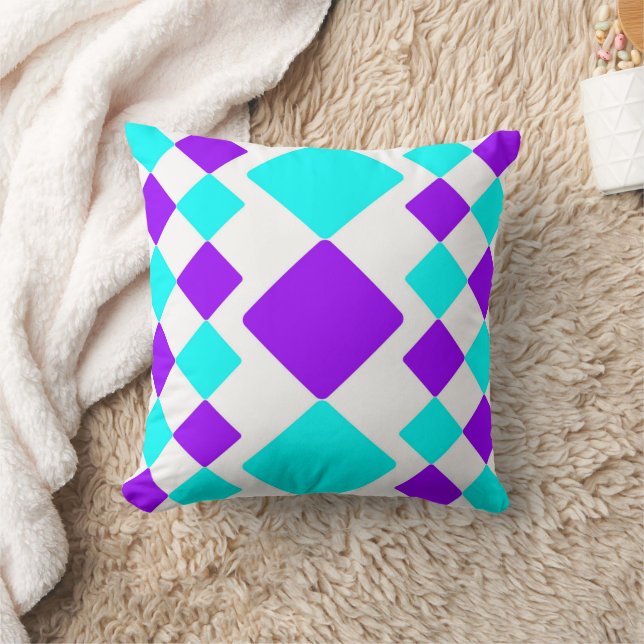 Purple and Turquoise geometric squares Cushion (Blanket)
