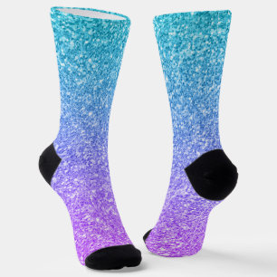Purple and turquoise gradient faux glitter texture socks