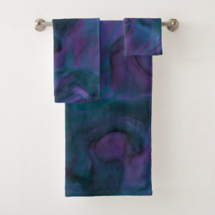 purple and turquoise Marble abstract Bath Towel Set