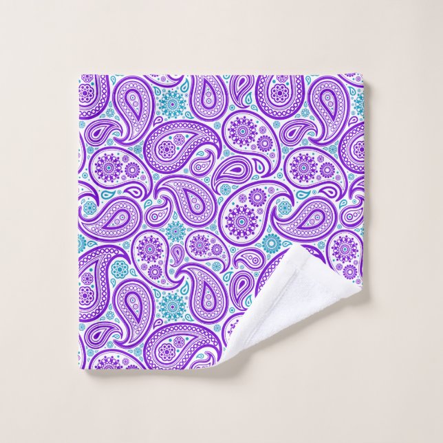 Purple and turquoise paisley pattern bath towel set (Wash Cloth)