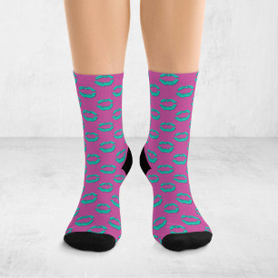 Purple and Turquoise Pop Art Kissing Lips XOXO Socks