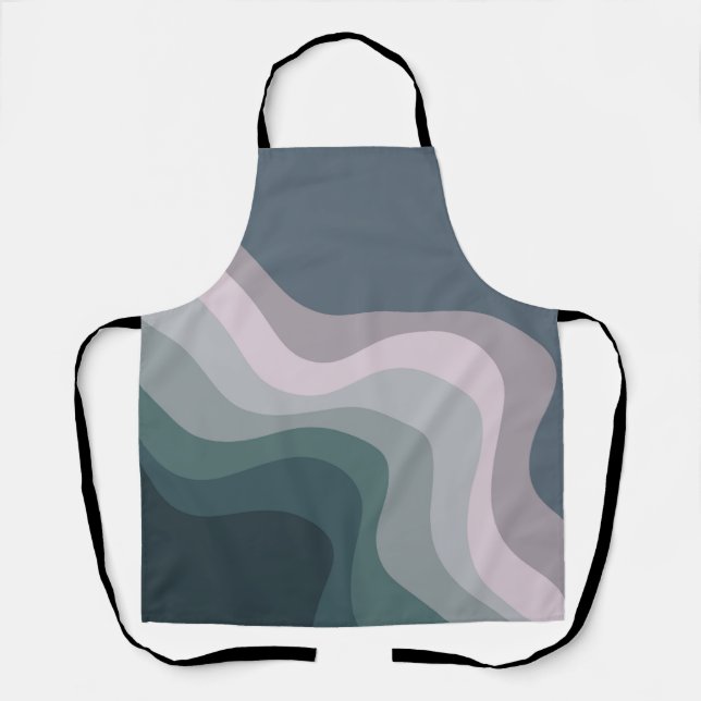 Purple and turquoise retro style waves apron (Front)
