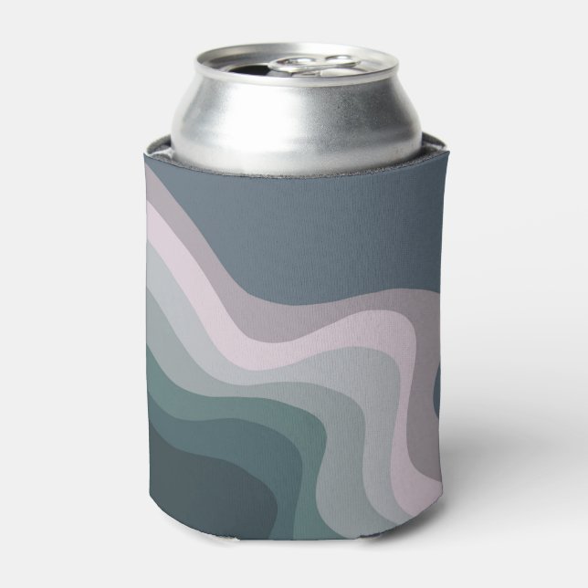 Purple and turquoise retro style waves can cooler (Can Front)