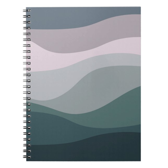 Purple and turquoise retro style waves decoration notebook (Front)