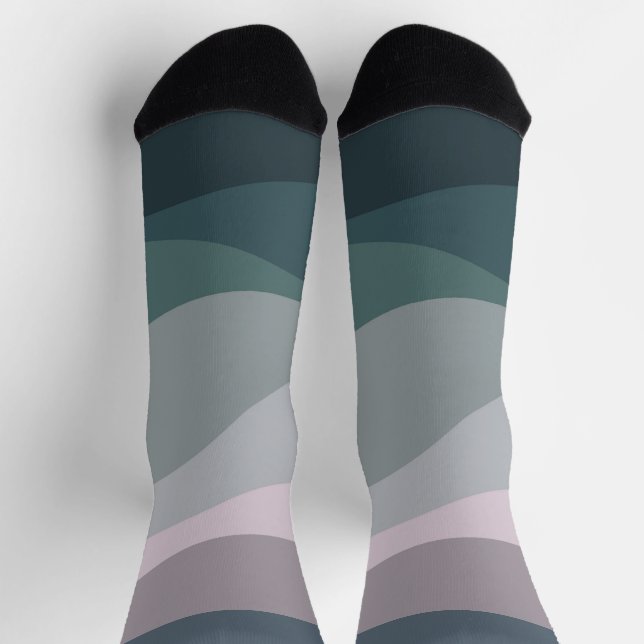 Purple and turquoise retro style waves decoration socks (Top)