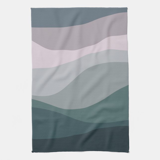 Purple and turquoise retro style waves decoration tea towel (Vertical)