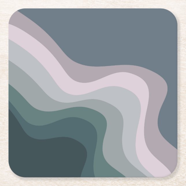 Purple and turquoise retro style waves square paper coaster (Front)