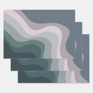 Purple and turquoise retro style waves wrapping paper sheet