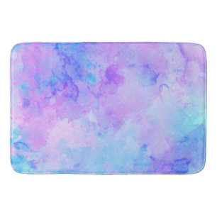 Purple and Turquoise Watercolor Splashes Bath Mat