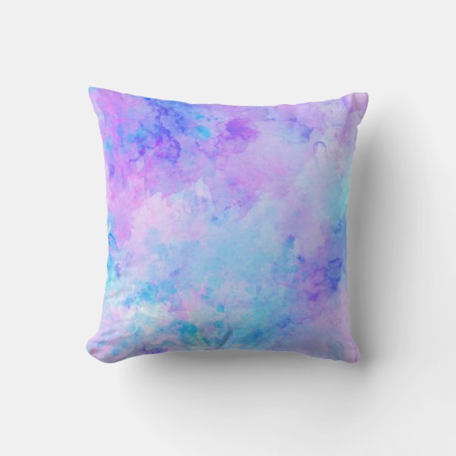 Purple and Turquoise Watercolor Splashes Cushion (Front)