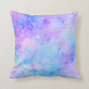 Purple and Turquoise Watercolor Splashes Cushion