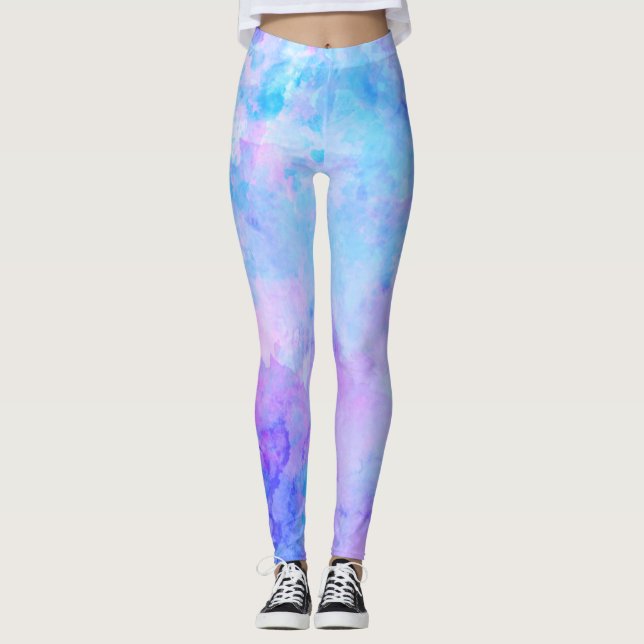 Purple and Turquoise Watercolor Splashes Leggings (Front)