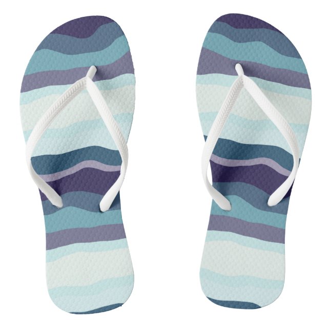 Purple and Turquoise Wavy Stripes Thongs (Footbed)