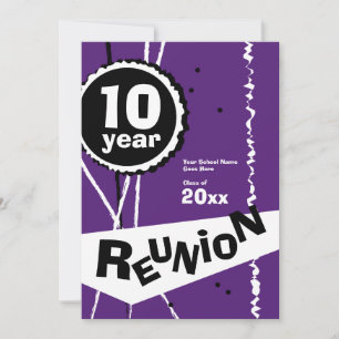 Purple and White 10 Year Class Reunion Invitation