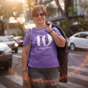 Purple and White 40 & Fabulous Typography T-Shirt