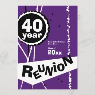 Purple and White 40 Year Class Reunion Invitation