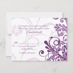 Purple and White Abstract Floral Reply Card