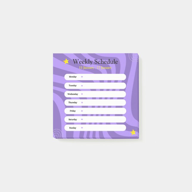 Purple and White Abstract Shapes Weekly Schedule Post-it Notes (Front)