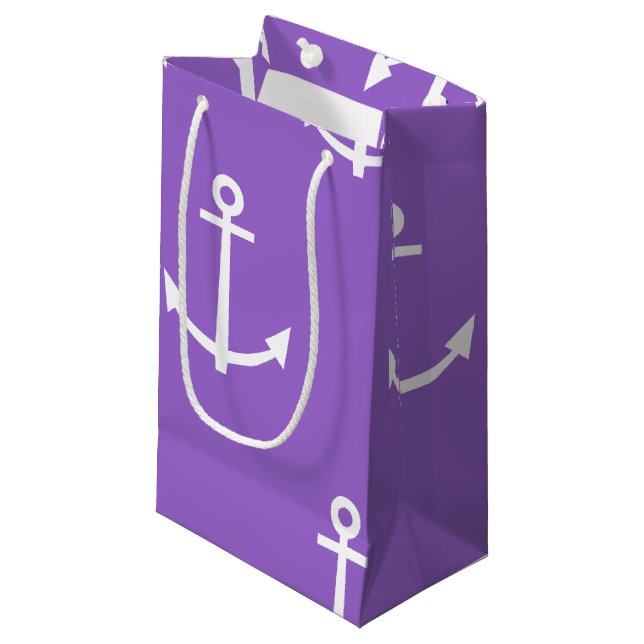 Purple and White Anchors Pattern 1 Small Gift Bag (Front Angled)