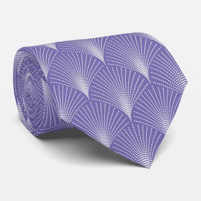 Purple and white Art Deco pattern Neck Tie (Rolled)