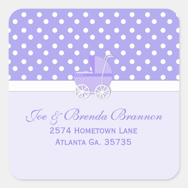 Purple and White Baby Carriage Address Stickers (Front)
