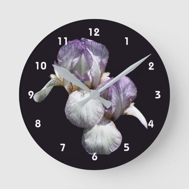 Purple And White Bearded Iris Flowers  Round Clock (Front)