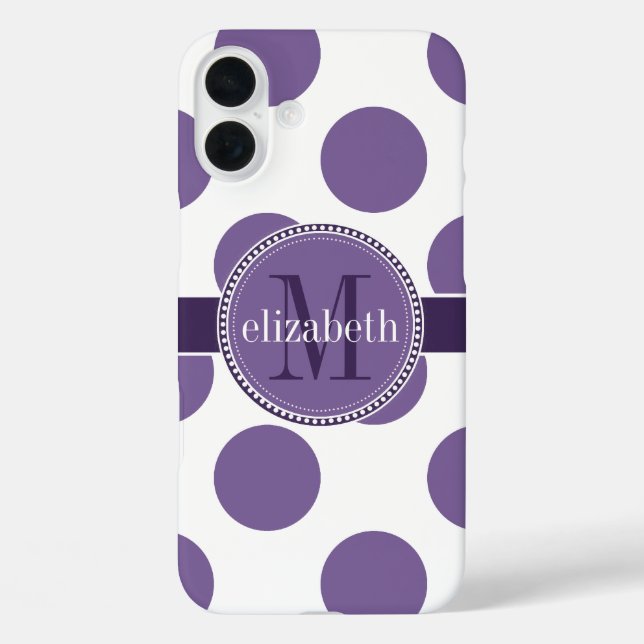 Purple and White Big Polka Dots Monogram Case-Mate iPhone Case (Back)