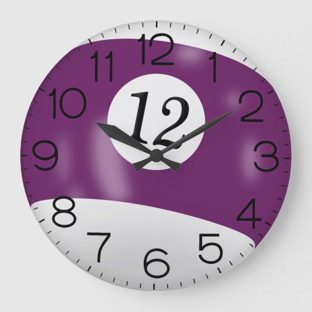 Purple and White Billiard #12 Ball   Large Clock (Front)