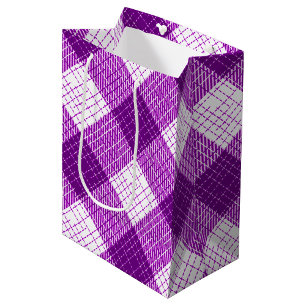 Purple and White Bold Checkered Plaid Design Medium Gift Bag