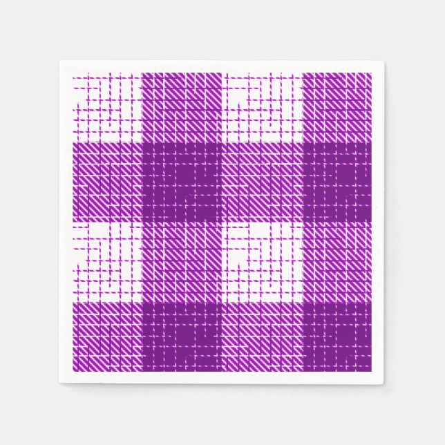 Purple and White Bold Checkered Plaid Design  Napkin (Front)
