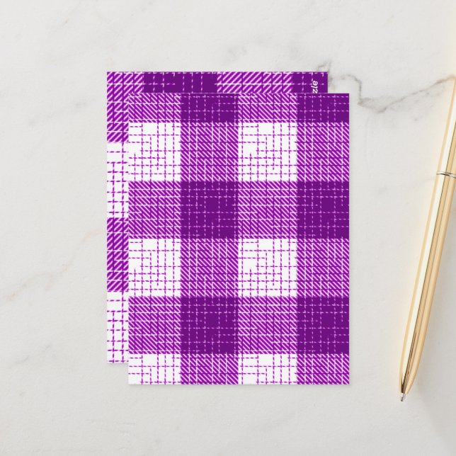 Purple and White Bold Chequered Plaid Design  Postcard (Front/Back In Situ)