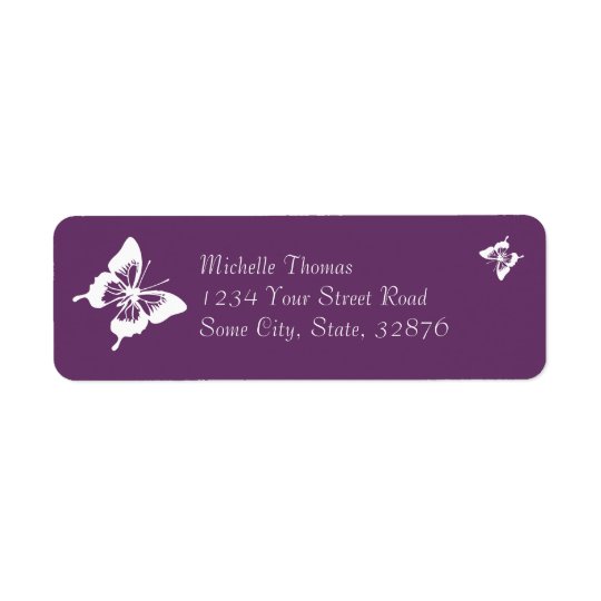 Purple and White Butterfly Wedding Return Address Label