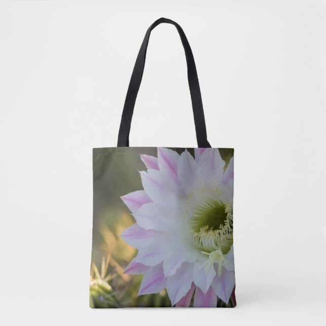 Purple and White Cactus Flower Tote Bag (Front)