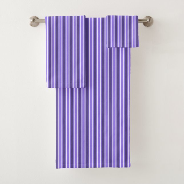 Purple and white candy stripes bath towel set (Insitu)