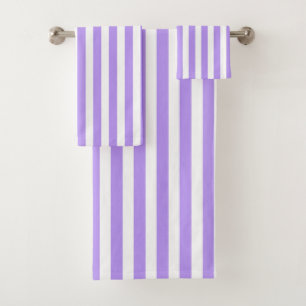 Purple and white candy stripes bath towel set