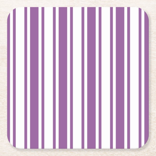 Purple and white candy stripes square paper coaster (Front)