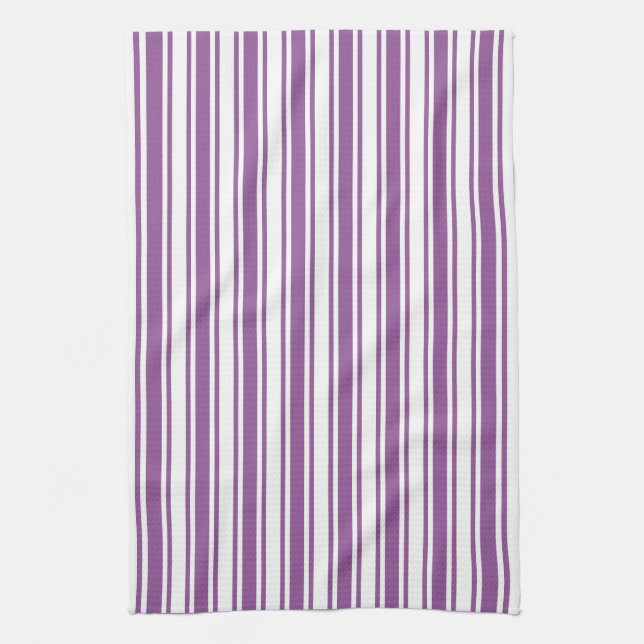 Purple and white candy stripes tea towel (Vertical)