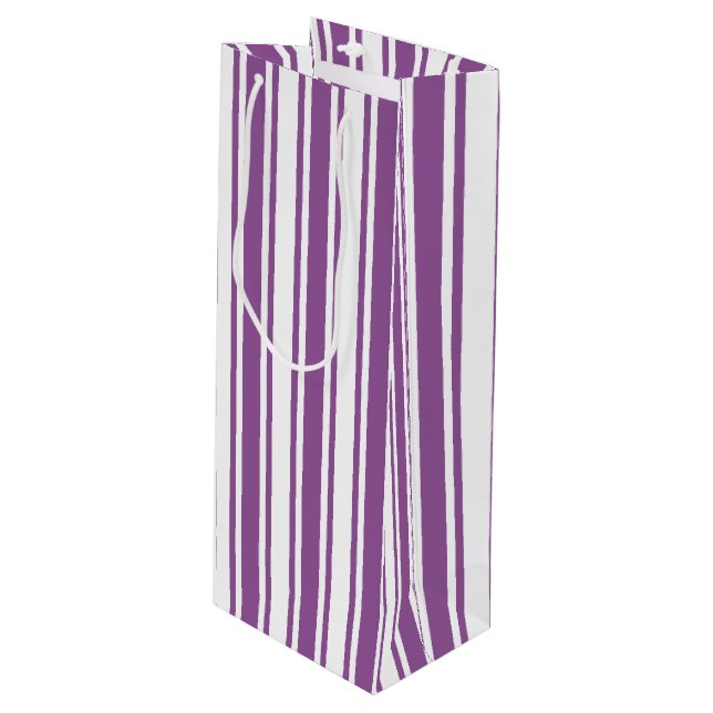 Purple and white candy stripes wine gift bag (Front Angled)