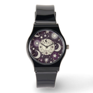 Purple and White Celestial Dreams: Moon and Stars Watch