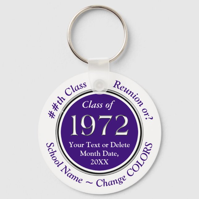 Purple and White, Cheap Class Reunion Favours, Key Ring (Front)