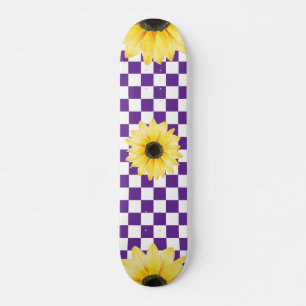 purple and white  Checkered & Sunflower Skateboard